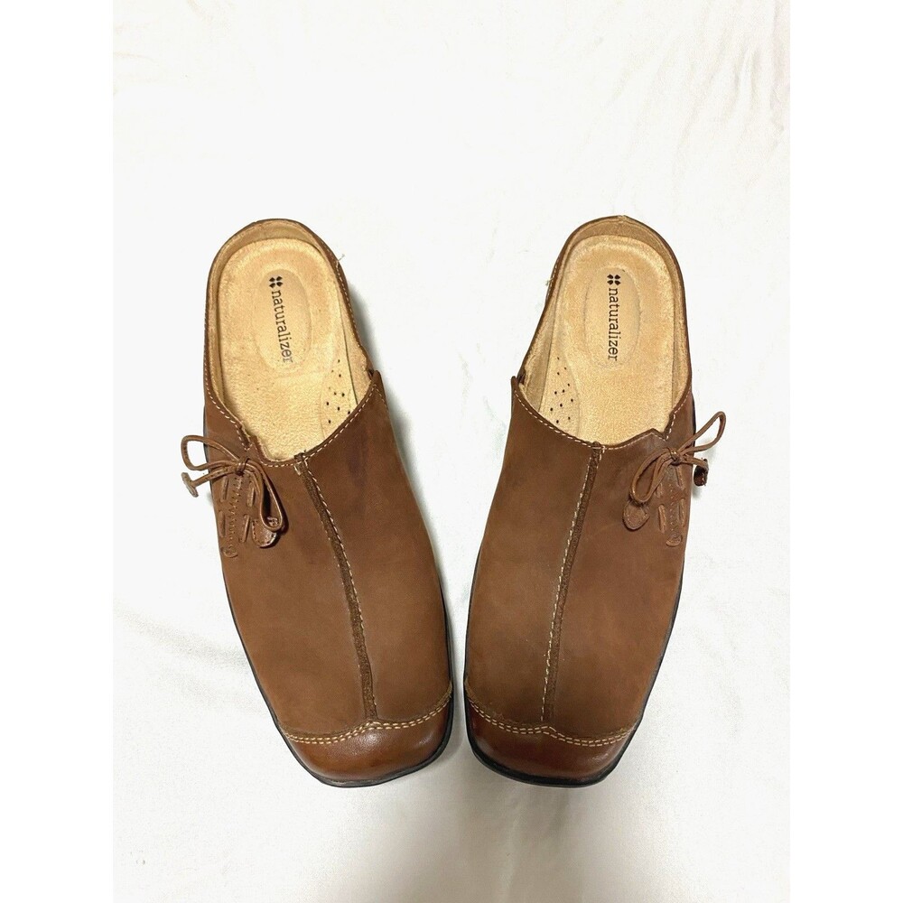 Naturalizer Fanner Leather Suede Slip-On Comfort Mules Brown 9 Vintage Boho Y2K